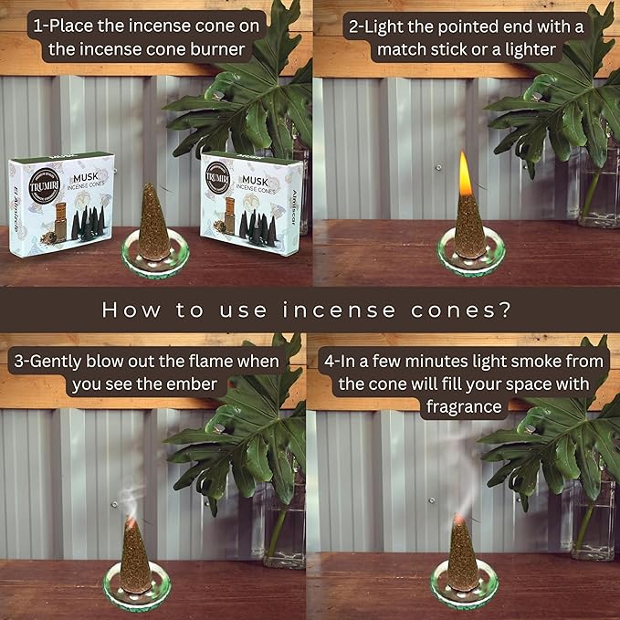 TRUMIRI Musk Incense Cones - Total 20 Cone Incense - Dual Pack of 10 Insence Cones - Incense Cones Scented - Cone Incense Scents - Insense Cones - Incent Cone TRUMIRI