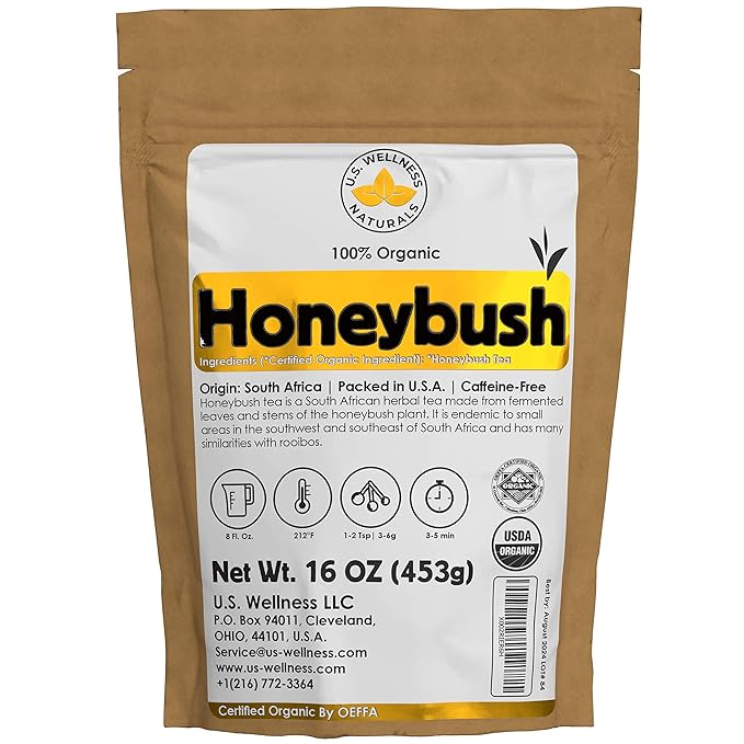 Honeybush Tea 1LB (16Oz) 100% CERTIFIED Organic (USDA seal) | Honeybush Loose Leaf Tea | South African | (200+ CUPS) | Non-GMO | Keto Friendly - Bloomnest