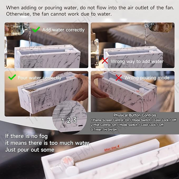 Fireplace Flame Air Diffuser Humidifier,7 Colors Aromatherapy Essential Oil Diffuser,Ultrasonic with Timer for Home,Bedroom,Office,Yoga (White Marble) - Bloomnest