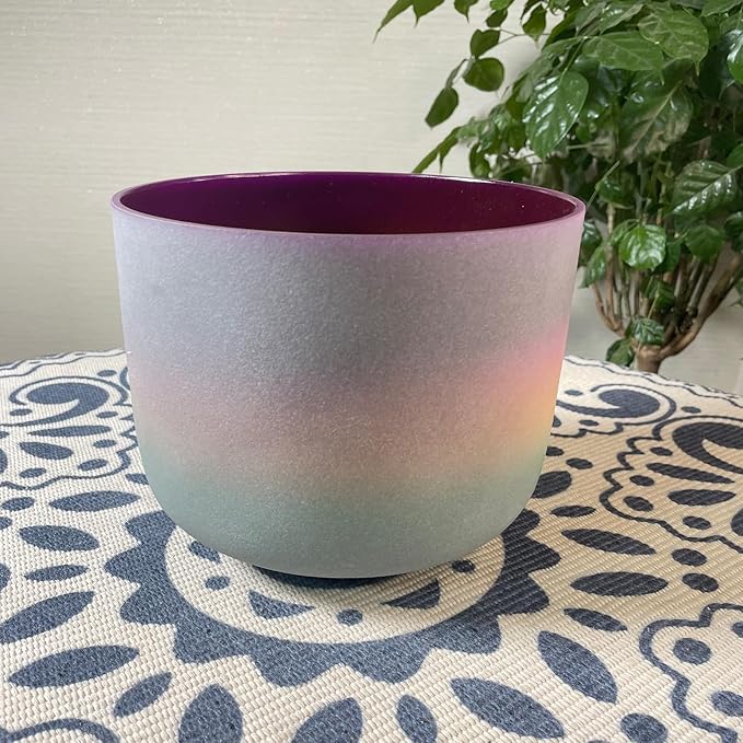 Hye-eun Rainbow Crystal Singing Bowl, 432hz 8inch B Note Frosted Quartz Crown Chakra Tuned Sound Bowl for Yoga Healing Sound Energy Vibration Meditation - Bloomnest