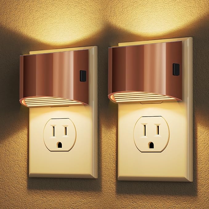 DORESshop LED Night Light[2 Pack], Night Lights Plug into Wall, 3 Level Brightness Adjustable Plug in Night Light, Dusk to Dawn Sensor Nightlights for Adults,Bedroom,Bathroom,Hallway,3000K Rose Gold - Bloomnest