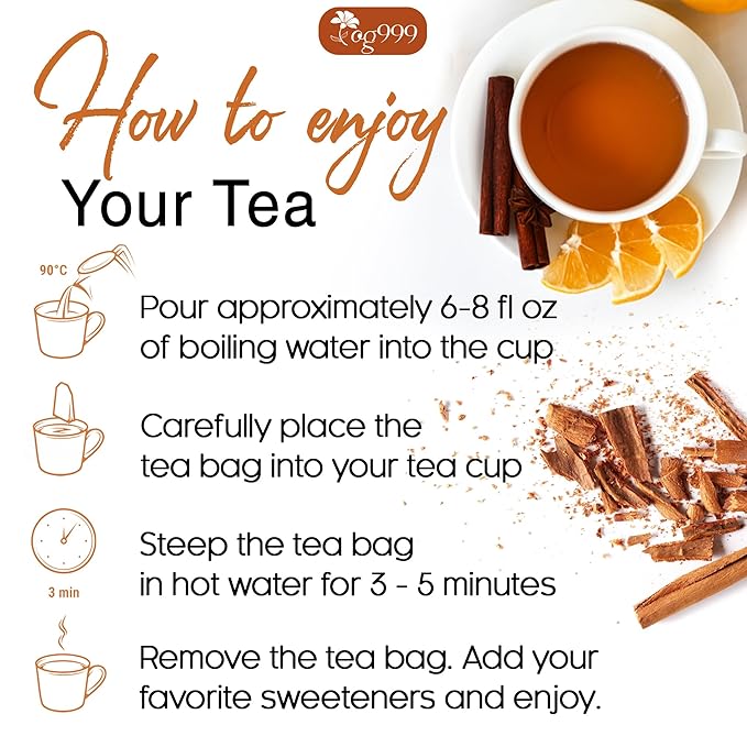 TOG999, Premium 60 Tea Bags - Special Cinnamon Tea, 100% Natural & Pure, Herbal Tea. Cinnamon Stick Herbal Spice Tea. No Sugar, No Caffeine, No Gluten, Vegan. - Bloomnest