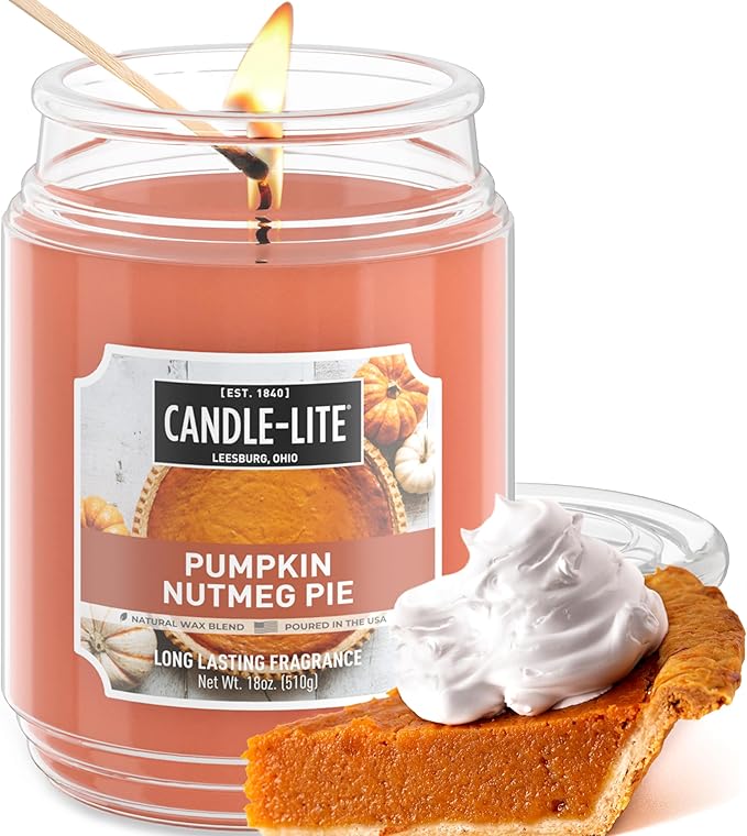 Candle-lite Halloween Scented Candles, Pumpkin Nutmeg Pie, 18 oz Jar, Proudly Poured in The USA, Aromatherapy Candle, Single-Wick with 110 Hours of Burn Time, Perfect for Creating an Inviting Ambiance - Bloomnest