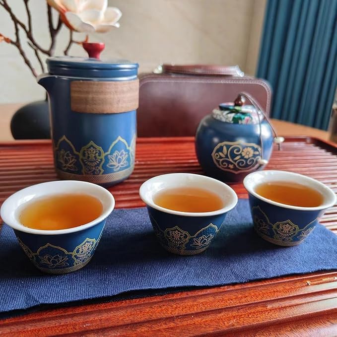 Ceramic Portable Travel Tea Set, Best Gift for Season of Graduation, Mother'S Day, Father'S Day, Christmas, Halloween, Birthday and Other Festivals (Travel Blue) - Bloomnest