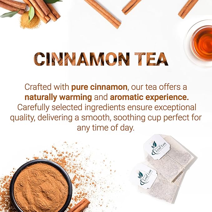 LeafLea 120 Cinnamon Tea Bags, Premium Herbal Tea with Ground Cinnamon Sticks, Spiced and Soothing Flavor for Relaxation, Caffeine-Free, Sugar-Free, Non-GMO, Vegan - Bloomnest