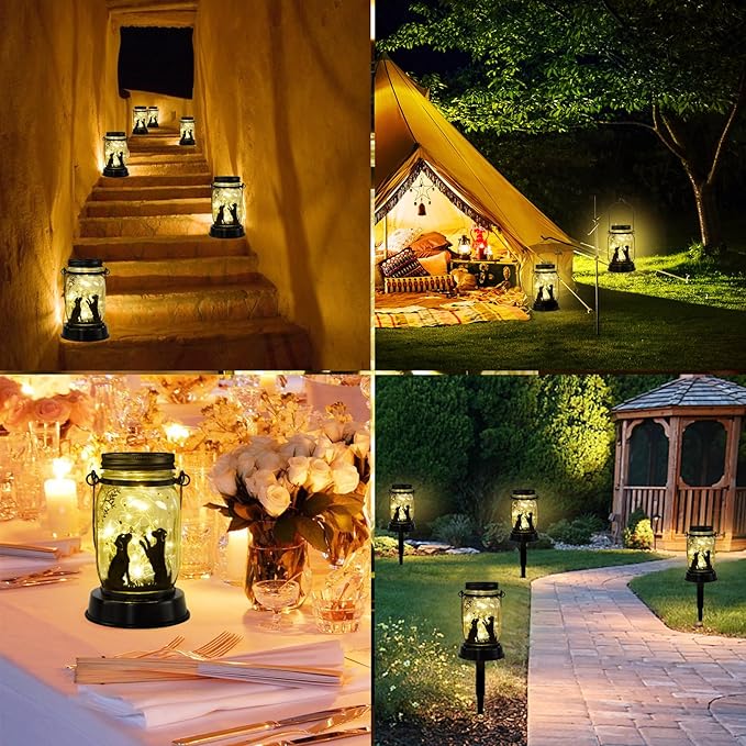 kyoryuger Dog Solar Lanterns 3in1 Dog Lights Garden Decor Gifts for Women Mom Grandma Unique Teen Girl Gifts for Dog Lovers Decorative Pet Memory Lanterns for Yard Lawn Patio Landscape - Bloomnest