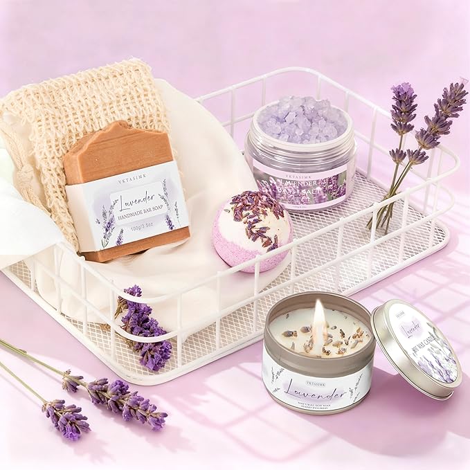 Gifts for Women, Lavender Bath and Body Gift Basket Relaxing Spa Self Care Gift, Mothers Day Gifts Happy Birthday Gift Baskets, Thank You for Mom Her Sister Wife Girlfriend Teacher Friends Friendship - Bloomnest