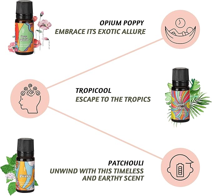 Folkulture Essential Oils for Diffusers Oil | Set of 6 Fragrance Oil, Patchouli & Cedarwood | Essential Oils for Diffusers | Diffuser Oils Scents for Home - Bloomnest
