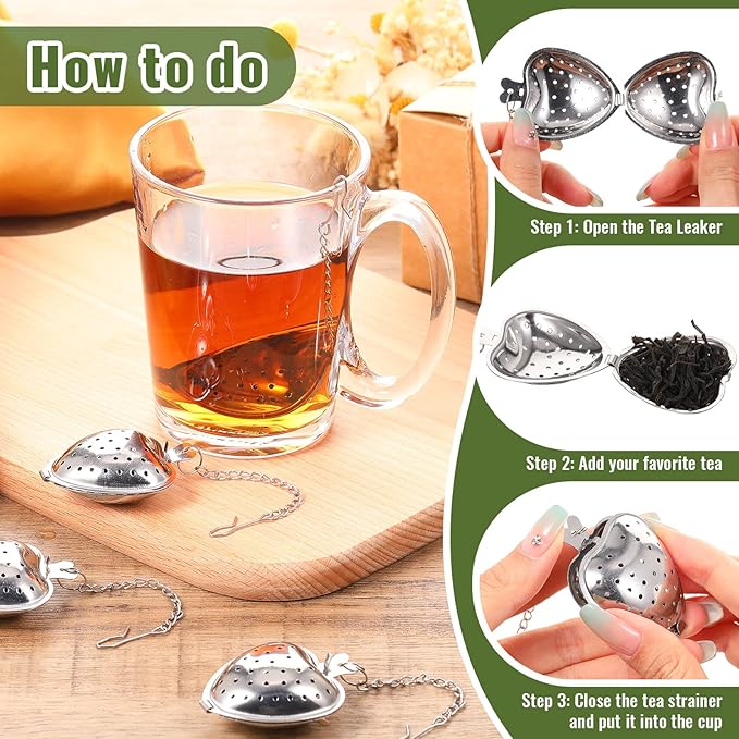 Sumind 25 Pcs Heart Tea Strainer Stainless Steel Ball Infuser Loose Leaf Steeper Interval Diffuser Mesh Filters with Extended Chain Hook for Cup Bottle Tea Party Wedding Bridal Shower(Silver) - Bloomnest