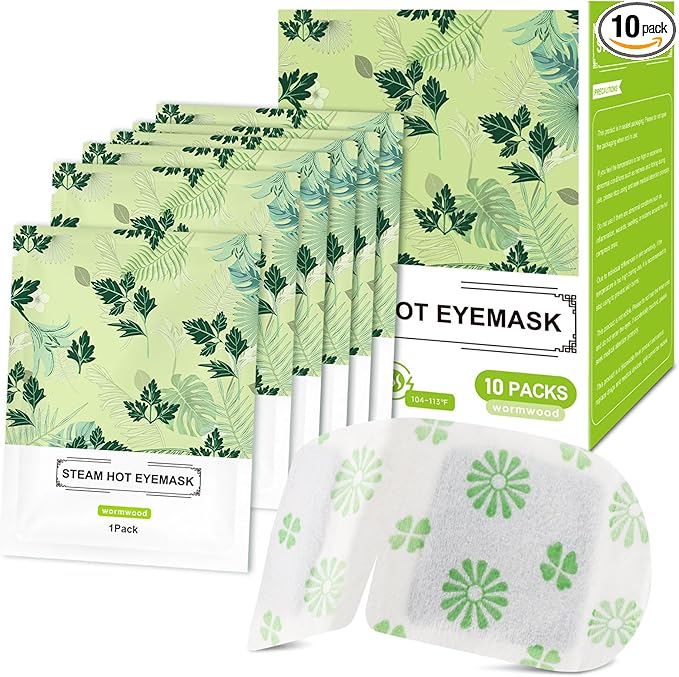 10 PCS Steam Eye Masks wormwood Heated Eye Mask Self Heating for Eyes, Disposable Warming Eye Mask for Sleep, Unscented Scent Eye Steam Mask for Spa/Travel, Stress Relif & Relaxation Gifts for Women