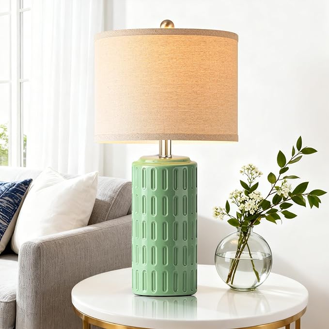 PARTPHONER 23" Farmhouse Modern Ceramic Table Lamp Set of 2 - Green Bedside Lamps for Bedroom & Living Room, Nightstand, Desk, End Table - Bloomnest