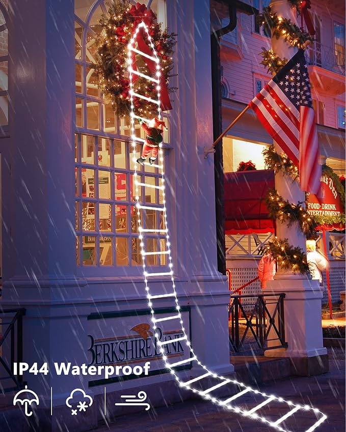 Toodour LED Christmas Lights - 10ft Christmas Decorative Ladder Lights with Santa Claus, Xmas Decorations Light for Indoor Outdoor, Window, Garden, Home, Wall, Xmas Tree Decor - White - Bloomnest