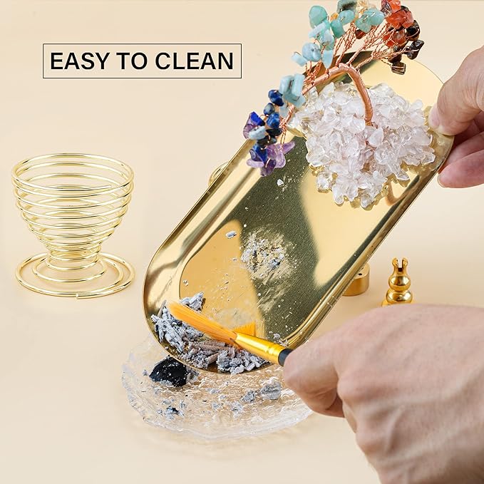 ZenBless 7 Chakra Healing Crystal Tree Incense Holder Palo Santo Sage Burner Brass Ash Catcher for Incense Sticks Coil Cones Yoga Meditation Zen Spiritual Room Home Decoration (Oval) - Bloomnest