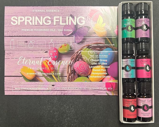 Eternal Essence Oils Spring Fling Set of 6 Premium Fragrance Oils - Includes Sweet Grass, Lilac & Lilies, Lavender Breeze, Sweet Pea, Honeysuckle and Enchanted Orchid Scented Oils - 10ML - Bloomnest
