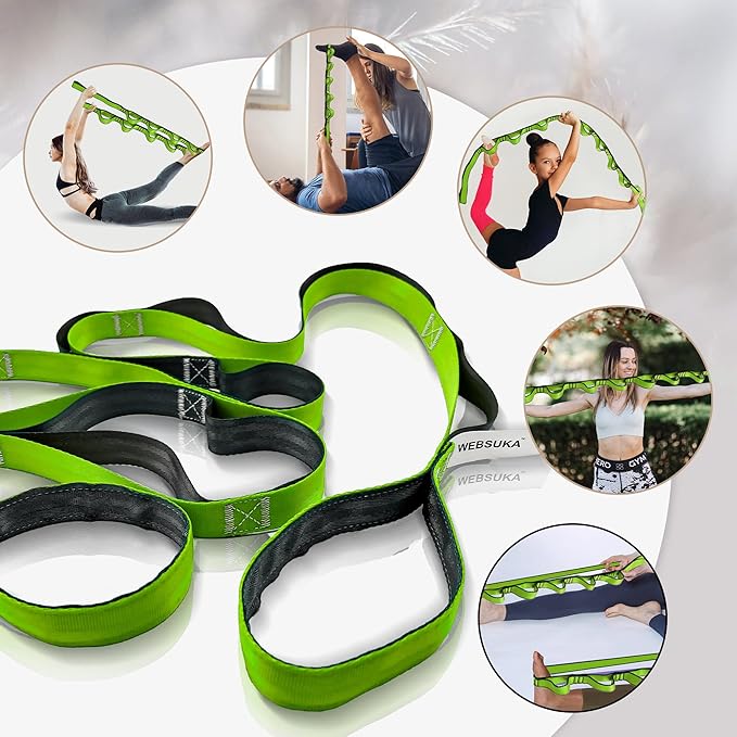 Stretching Strap Yoga Strap, 10 Loops Non-Elastic Stretch Bands Helps Women and Men Improve Flexibility for Home Workout, Physical Therapy, Pilates, Exercise, Dance, Comes with Door Anchor - Bloomnest