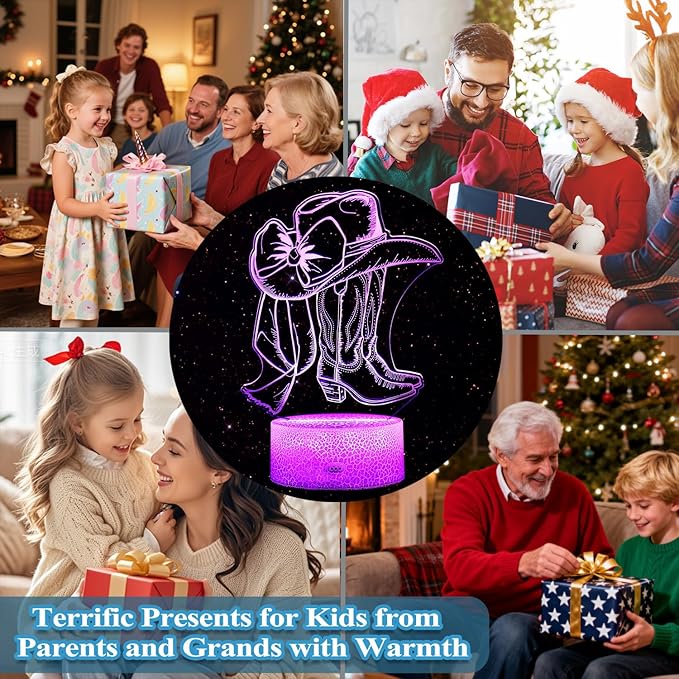 Cowgirl Gifts, Cowgirl Night Light, 3D Illusion Lamp with 16 Colors Changing, Timer, 4 Flash Modes and Dimmer with Remote Control, Western Room Decor for Holiday Birthday Christmas - Bloomnest