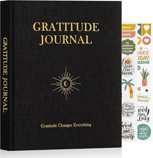 Lanpn Daily Gratitude Journal for Men Woman, 4 Month Mindfulness & Affirmation Planner, 7.8"x9.2" The 5 Minute Grateful Diary, Guided Reflection with Positivity Prompts Undated Notebook, Black - Bloomnest