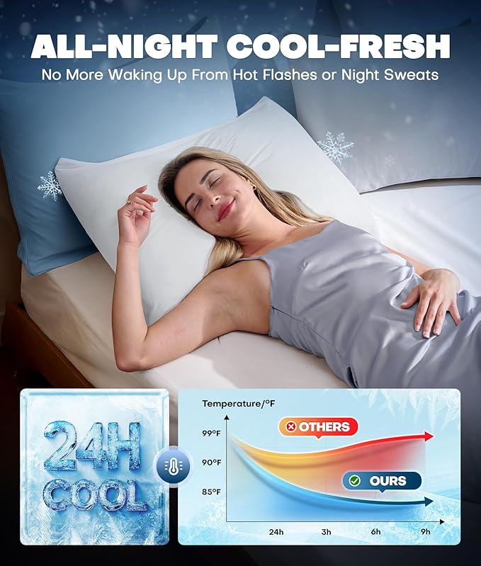 Ultra-Chill Cooling Pillowcase Set of 2 for Hot Sleepers, Softer Than Silk Pillow Cases for Protecting Hair & Skin, Breathable Bed Pillow Covers w/Zipper, Gifts for Women Men (White, Standard) - Bloomnest