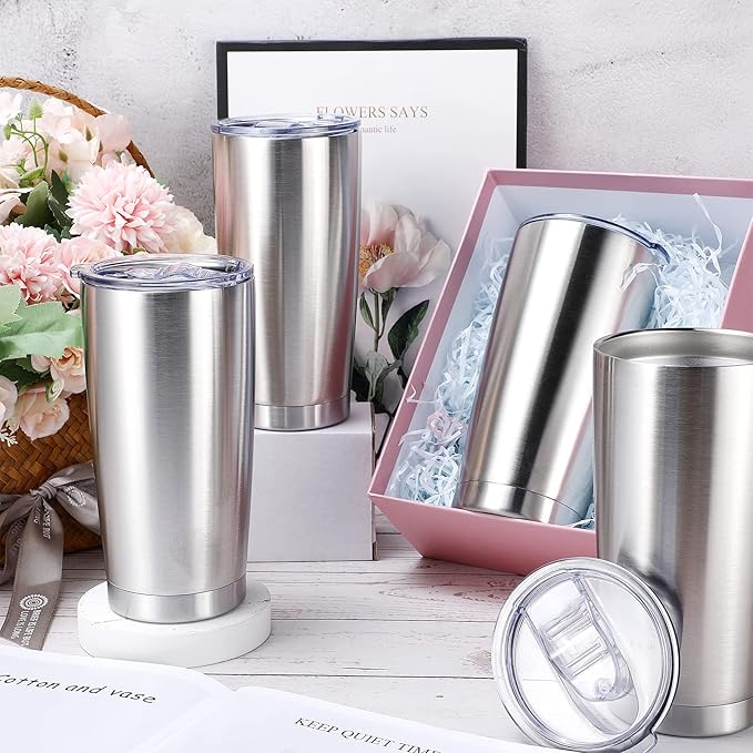 Sieral 36 Packs Stainless Steel Tumbler Bulk with Lid Vacuum Double Wall Insulated Travel Coffee Mug Powder Coated Tumbler Cup for Graduation Wedding Christmas Birthday Party(Silver, 20 oz) - Bloomnest