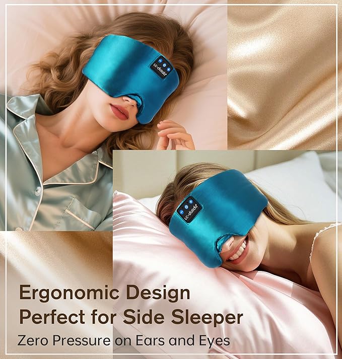 LC-dolida Luxurious Silk Soft Sleep Mask, Sleep Headphones with Bluetooth 5.4 for Side Sleeper, Total Blackout Eye Sleeping Mask for Women and Men, Ideal Gift for Restful Sleep, Travel(Dark Green) - Bloomnest