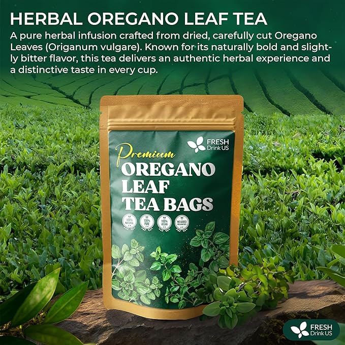 FreshDrinkUS, Oregano Leaf Tea | 75 Tea Bags – Pure Herbal Infusion from Origanum vulgare - Naturally Bold & Aromatic Flavor - Premium Quality, Sustainably Sourced. Vegan - Bloomnest