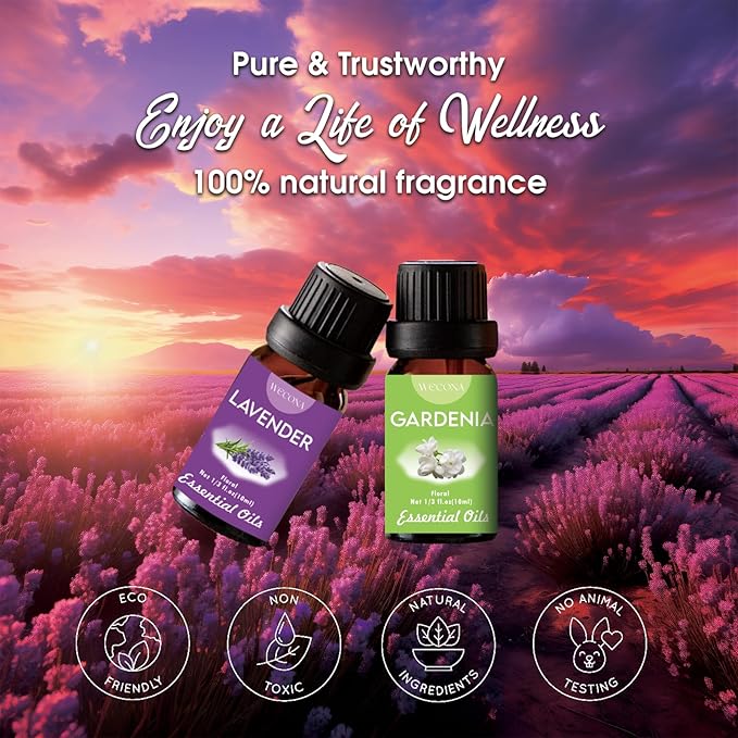 Floral Essential Oils Set for Diffusers & Candle Making - 6x10ml Natural Botanical Blends with Rose, Lavender, Lilac, Jasmine, Gardenia, Cherry Blossom Scents - Bloomnest