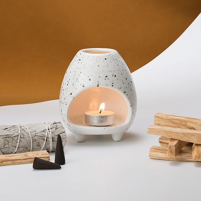 Palo Santo Holder Burner, Handcrafted Ceramic Incense Holder Burner and Ash Catcher for Palo Santo Sticks or sage Bundles, Smudge Bowl, Meditation Home Decor (Speckled White) - Bloomnest