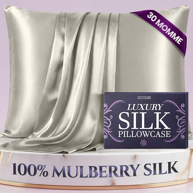 DECOLURE 100% Pure Mulberry Silk Pillow Case Queen Size – Highest Grade 30 Momme 6A+, Luxuriously Soft & Cooling Silk Pillowcase for Hair & Skin, Hypoallergenic, Breathable, Hidden Zipper (Ivory) - Bloomnest