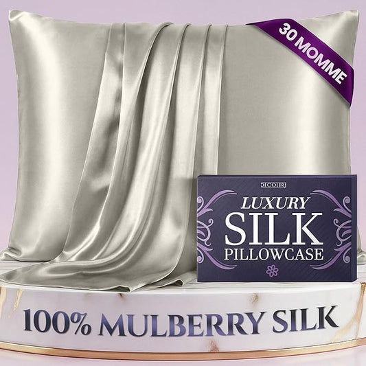 DECOLURE 100% Pure Mulberry Silk Pillow Case Queen Size – Highest Grade 30 Momme 6A+, Luxuriously Soft & Cooling Silk Pillowcase for Hair & Skin, Hypoallergenic, Breathable, Hidden Zipper (Ivory) - Bloomnest