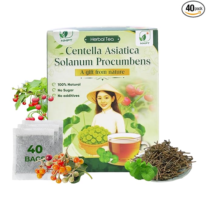 NMPT Dried Centella Asiatica Solanum Procumbens Tea, Handpicked and Handmade, 40 Sachets, Cold-Dried, Gluten-Free, No Added Sugar, Mild Sweet Flavor, Supports Overall Health - Bloomnest