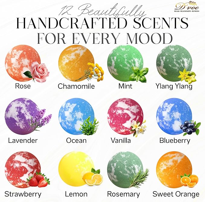 Bath Bombs Gift Set, XXL 4.2oz 12Pcs. All Natural Handmade Bathbombs With Organic Essential oils, Moisturizing Shea Butter/ Bath Salts for Relaxation/ Stress Relief .Great for any Occasions