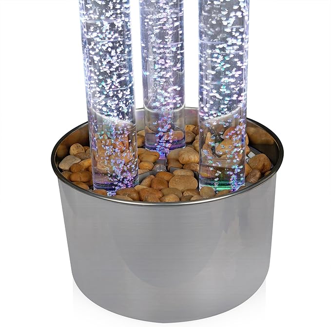 Alpine Corporation MLT166SL 3 Tier Indoor and Outdoor Water Acrylic Bubble Fountain for Home, Office, and Patio Decor, with Remote and 16 Color LED Lights, 54", Silver Base - Bloomnest