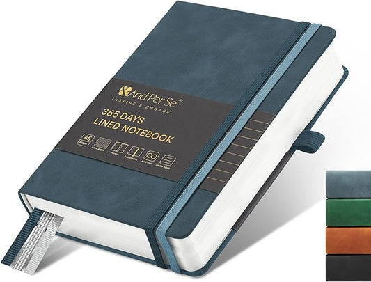 &And Per Se Lined Journal Notebook, 365 Pages, A5 Faux Leather Hardcover,100GSM Thick Paper, Journal for Women Men, Journaling Notebooks -5.7x8 (Blue)