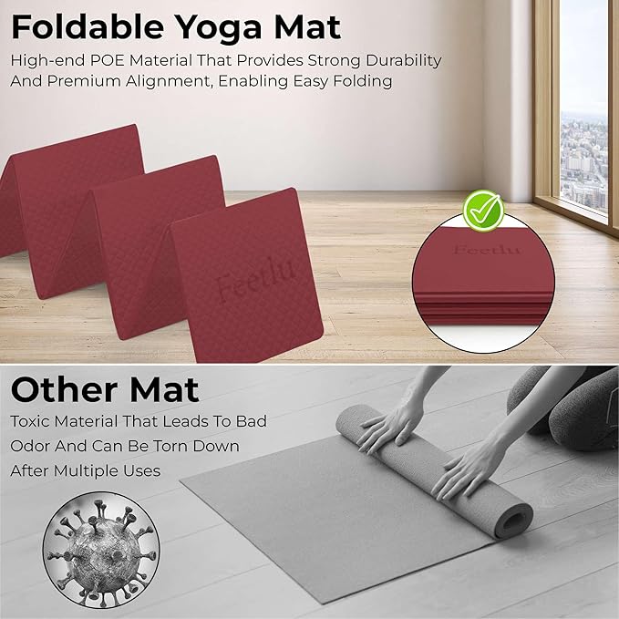 Foldable Yoga Mat, 6mm Thick, Lightweight, Anti-Slip, and Easy to Store – Perfect for Travel, Yoga, Pilates, Home Workouts, and Floor Exercises - Bloomnest