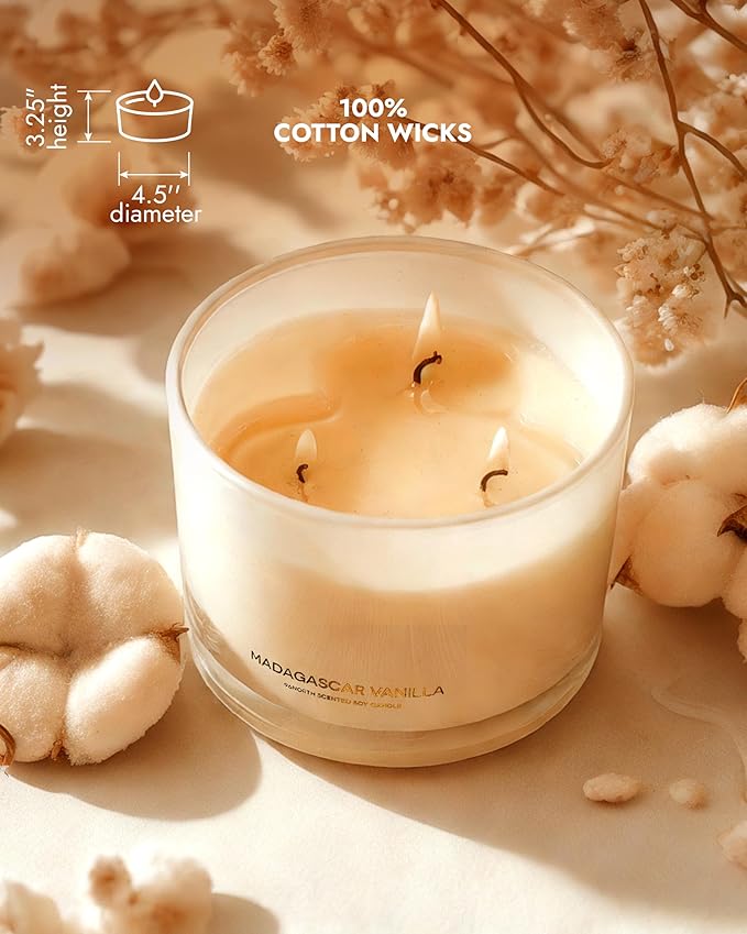 96NORTH Luxury Vanilla Soy Candles | Large 3 Wick Jar Candle | Up to 50 Hours Burning Time | 100% Natural Soy Wax | Relaxing Aromatherapy Aesthetic Candle | Housewarming Gift for Men and Women - Bloomnest