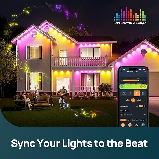 Linkind Permanent Outdoor Lights HP5,Smart AI RGBTW 150ft Christmas Lights, 85 Scenes Modes for Daily Holiday Halloween Decorations,IP67 Waterproof, Compatible with Alexa,Google Assistant - Bloomnest