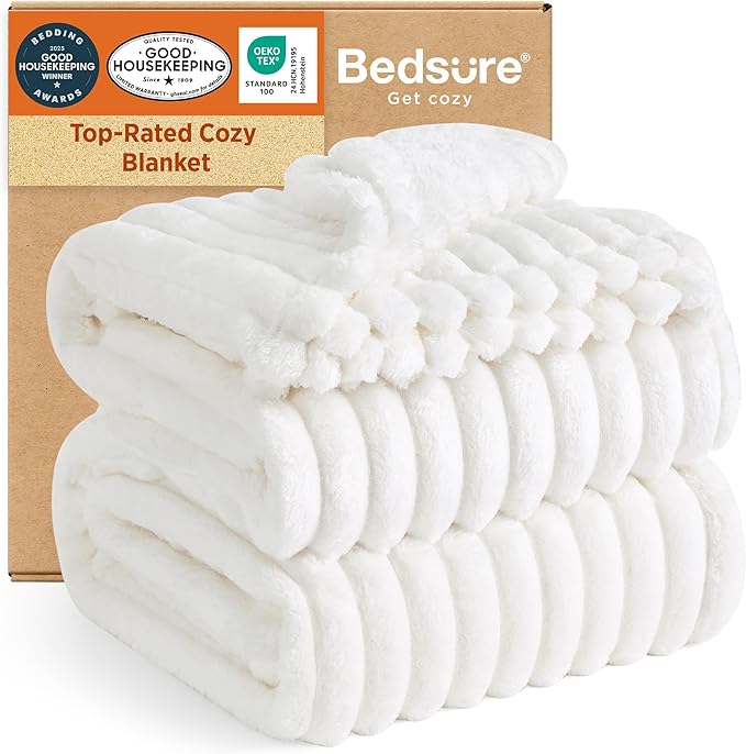 Bedsure GentleSoft California King Size White Fleece Blanket for Bed - Cozy Soft Blankets for Women, Cute Large Throws for Girls, Off White, 102x96 Inches - Bloomnest