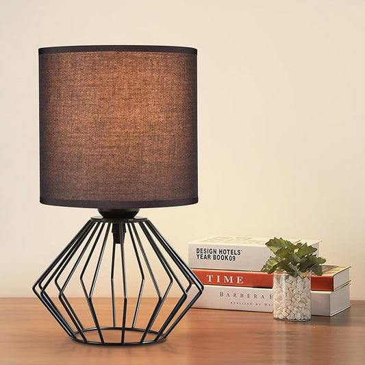 Hamilyeah Bedside Lamp, Farmhouse Table Lamps with Fabric Shade, Black Lamps for Night Stands with On/Off Switch, Modern Simple Desk Lamps for Bedroom, Living Room - Bloomnest
