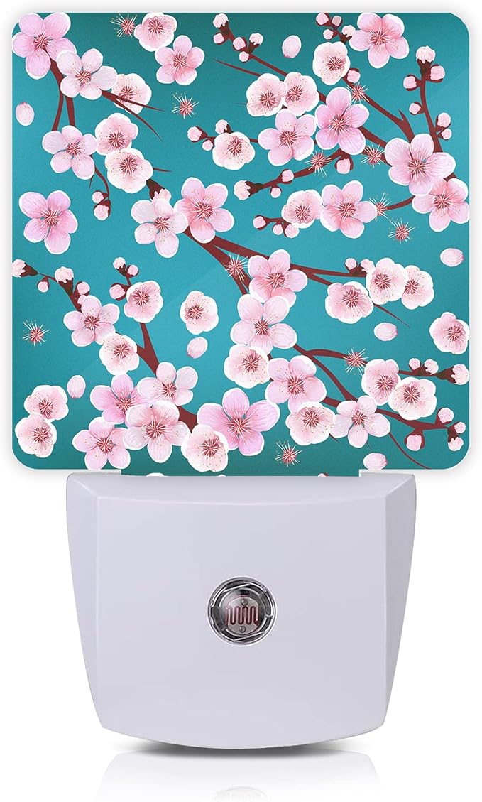 Spring Flowers Night Light,Cherry Blossom Night Lights Plug into Wall Dusk to Dawn Sensor Led Lamp for Women Men,Led Lights for Stairway/Hallway/Bedroom