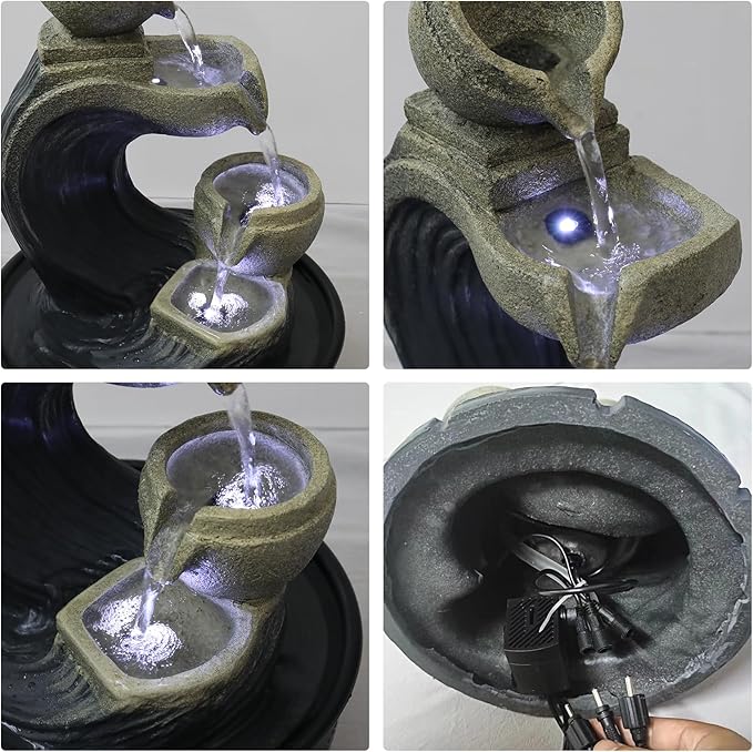 Indoor Tabletop Water Fountains and Calming Water Sound Relaxation Desktop Waterfall Fountain with LED Lights，The for Office, Room Decoration, Portable Feng Shui Fountain Indoor