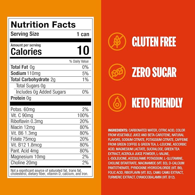 ZOA Zero Sugar Energy Drinks, Mango Splash - Sugar Free with Electrolytes, Healthy Vitamin C, Amino Acids, Essential B-Vitamins, and Caffeine from Green Tea - 12 Fl Oz (Pack of 12) - Bloomnest