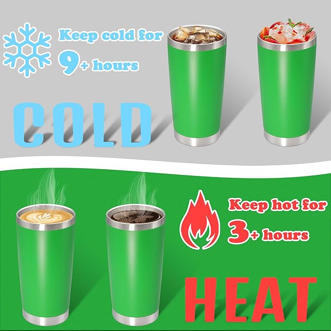 20 oz Tumbler with lid Double Wall Vacuum Insulated Tumblers Stainless Steel Coffee Mug Travel Coffee Tumbler Powder Coated Tumbler Cup Keep Hot&Cold - (Green 6 Pack) - Bloomnest