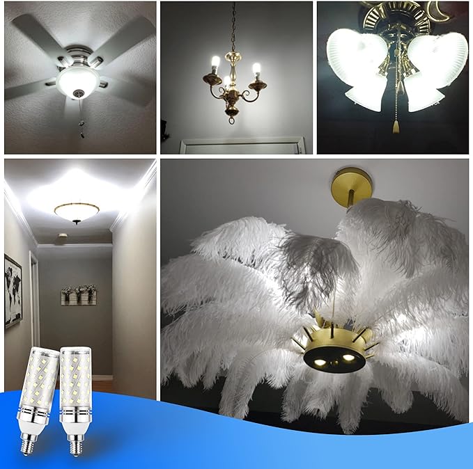 E12 100W Led Candelabra Bulbs Replacement, 6000k Daylight Bright White, E12 12W Led Candle Light Bulbs T6 C7 1200lm, E12 Base Chandelier Pendant Ceiling Fan Bulbs, Non-Dimmable, 4Pack - Bloomnest