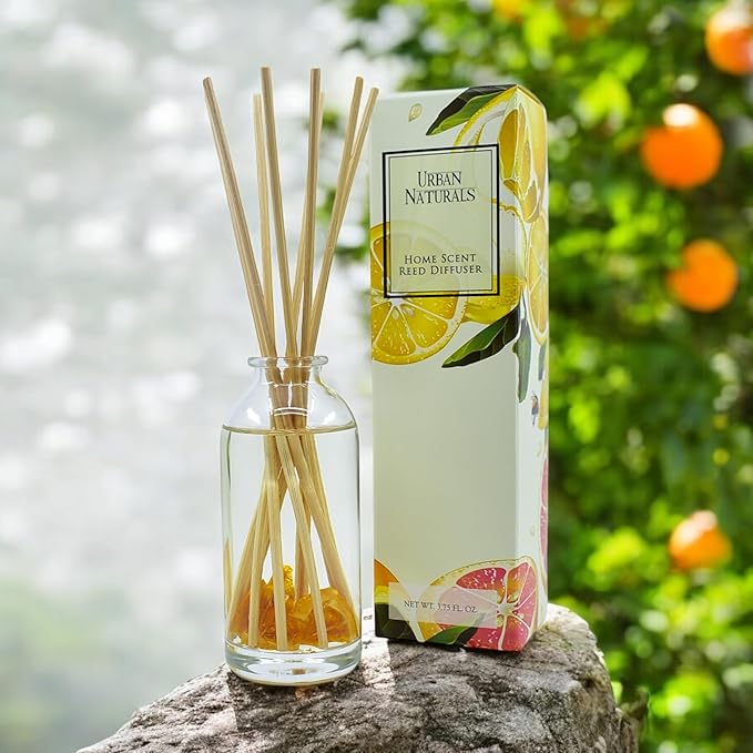 Urban Naturals Citrus Bliss Mandarin Orange & Grapefruit Essential Oil Reed Diffuser w/Real Orange! | Fresh Home Fragrance