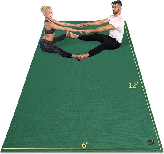 GXMMAT Large Yoga Mat 12'x6'/10'x6'/6'x8'(7mm), Extra Thick Workout Mats for Home Gym Flooring, Ultra Comfortable Non-Slip Quick Resilient Barefoot Wide Exercise Mat for Pilates, Stretching,Meditation - Bloomnest