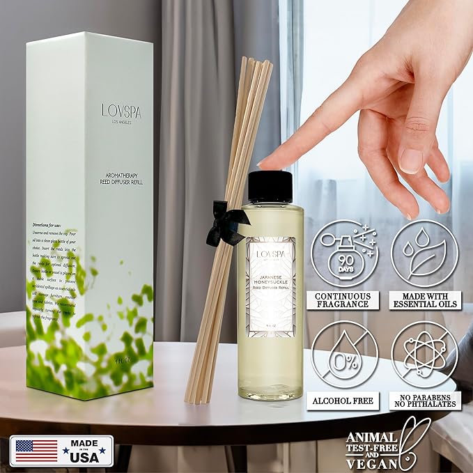LOVSPA Japanese Honeysuckle Diffuser Oil - Luxury Essential Oils for Diffuser Refill & Air Freshener Room Spray - Long-Lasting & Natural Home Fragrance, Scented Oil for Diffusers, USA Made, 4oz - Bloomnest