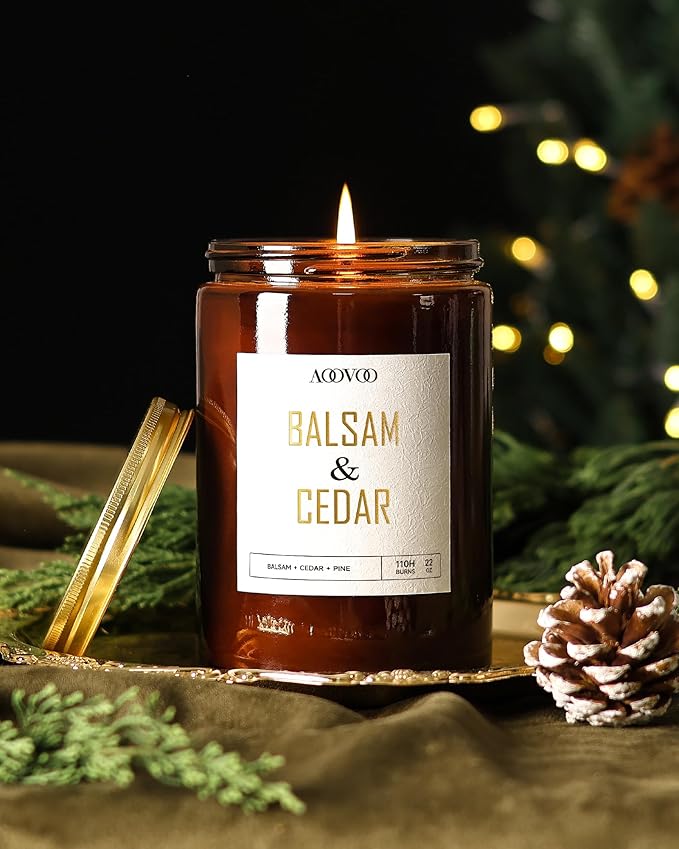 AOOVOO Balsam Cedar Candle - Large Pine Scented Soy Wax Aromatherapy Candles, 22oz - Bloomnest