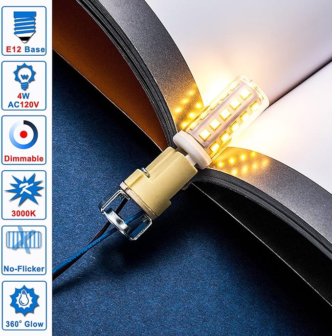 Dimmable E12 C7 Candelabra Led Light Bulbs 4W, Kx-2000 25W-40 Watt Halogen Equivalent, 3000k Warm White T6 Small Base 120V E12 Led Bulbs for Ceiling Fan Light Salt Lamp,450 lm(5Pack) - Bloomnest