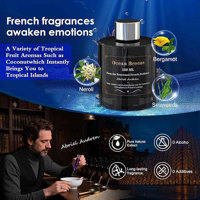 Car Air Freshener, Smart Car Air Freshener, Music-Synced RGB Ambient Lights with Auto On/Off, 150ml, Suitable for Cars, Homes, Offices, Bedrooms (Oceans) - Bloomnest