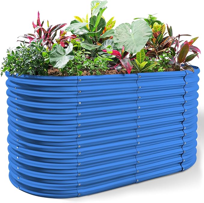 Land Guard 6x3x3ft Oval Galvanized Raised Garden Beds, Large-Capacity Metal Planter Box Outdoor, Durable Deep Raised Garden Bed 3ft Tall, Raised Beds for Gardening Vegetables, Royal Blue - Bloomnest